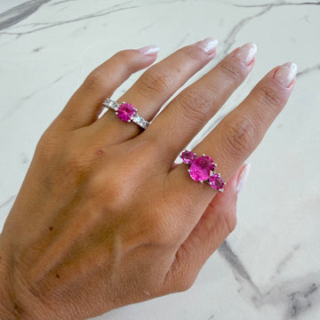 Anel oval e gota turmalina rosa com banho de ródio branco