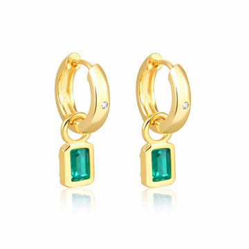 Brinco argola com pingente zircônia turmalina com banho de ouro 18k