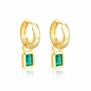 Brinco argola com pingente zircônia turmalina com banho de ouro 18k