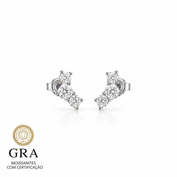 Brinco MOISSANITE 3 pedras 0,32quilates joia em prata 925 com banho de ródio branco
