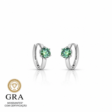 Brinco MOISSANITE argola pedra oval verde ciano 0,5 quilates joia em prata 925