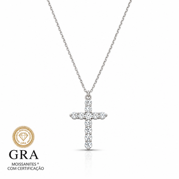 Colar MOISSANITE crucifixo 0,06 quilates joia em prata 925 com banho de ródio branco