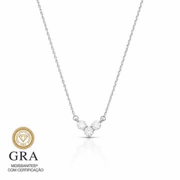 Colar MOISSANITE 3 pedras 1 quilate joia em prata 925 com banho de ródio branco