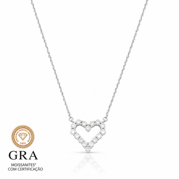 Colar MOISSANITE coração vazado 0,6 quilates joia em prata 925 com banho de ródio branco
