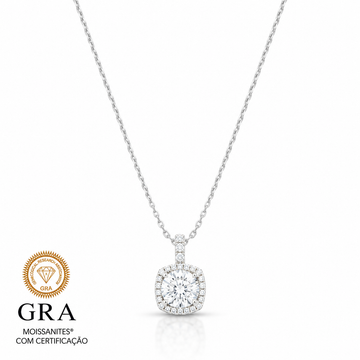 Colar MOISSANITE quadrado 1 quilate joia em prata 925 com banho de ródio branco