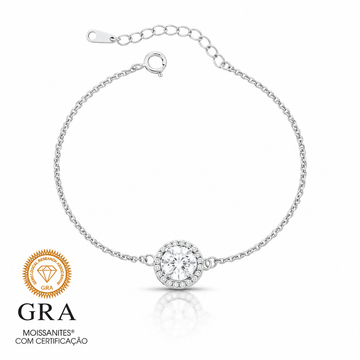 Pulseira MOISSANITE redondo entorno cravejado 1.0 quilate em prata 925 com banho de ródio branco
