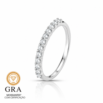 Anel MOISSANITE meia aliança slim 0,5 quilates joia em prata 925 com banho de ródio branco