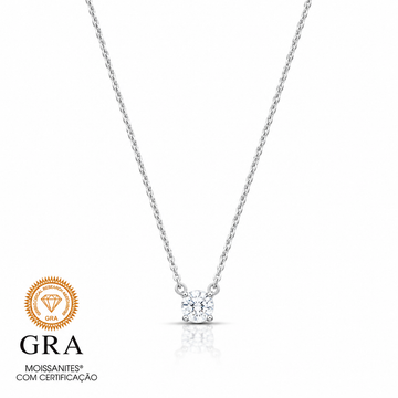 Colar MOISSANITE solitário 0,5 quilate 5mm joia em prata 925 com banho de ródio branco
