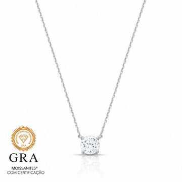 Colar pedra MOISSANITE solitário 8mm 2 quilates em prata 925