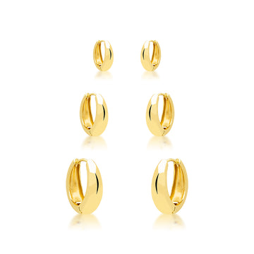 Trio de Brinco argolas liso Carla com banho de ouro 18k