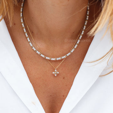 Colar prata 925 detalhe X dourado MOISSANITE 0.2 quilates