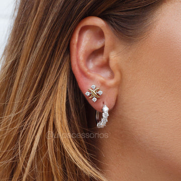 Brinco prata 925 argola MOISSANITE 4mm 3 quilates