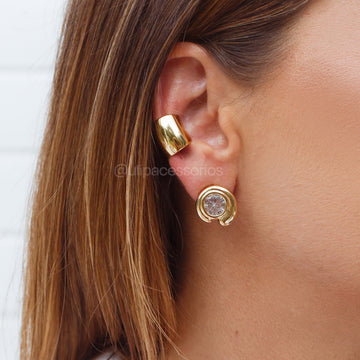 Brinco redondo cristal com banho de ouro 18k