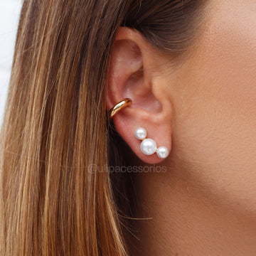 Brinco ear cuff 3 pérolas com banho de ouro 18k