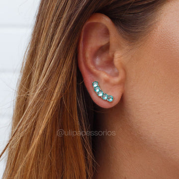 Brinco ear cuff 5 zircônias turmalina com banho de ródio branco