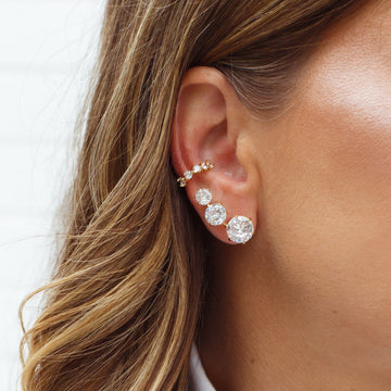 Brinco Ear Cuff 3 gemas cristal com banho de ouro 18k