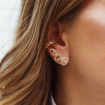 Brinco ear cuff gotas champanhe com banho de ouro 18k