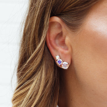 Brinco ear cuff AB color 3 zircônias holograficas com banho de ródio branco