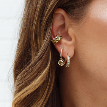 Brinco argola zircônia peridoto com banho de ouro 18k