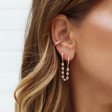 Brinco ear Line argolas duplas slim com corrente pontos de luz e banho de ouro 18k