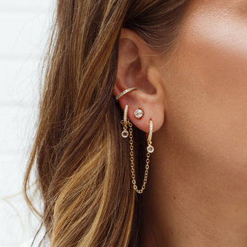 Brinco ear Line argolas duplas slim com ponto de luz e banho de ouro 18k