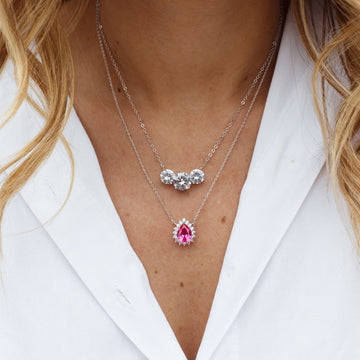 Colar 3 gemas com zircônia cristal com banho de ródio branco
