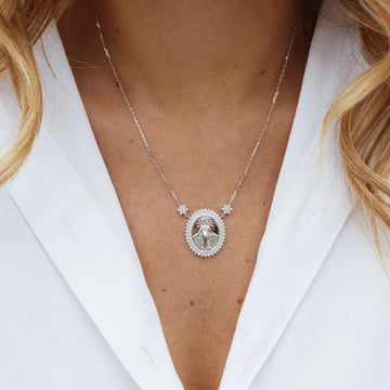 Colar MOISSANITE Nossa Senhora da Graças joia em prata 925 com banho de ródio branco - 1,08 quilates