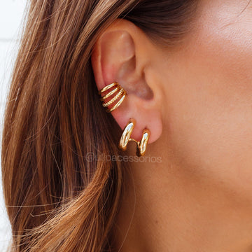 Brinco argola dupla lisa com banho de ouro 18k