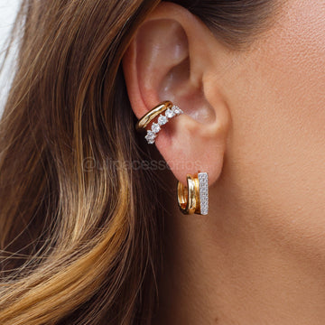 Brinco argola dupla lisa e cravejada com banho de ouro 18k