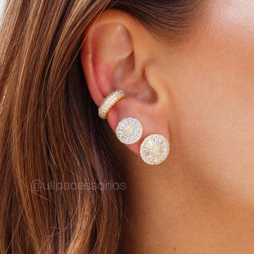 Brinco pizza M navetes com banho de ouro 18k