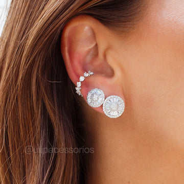 Brinco pizza M navetes com banho de ródio branco