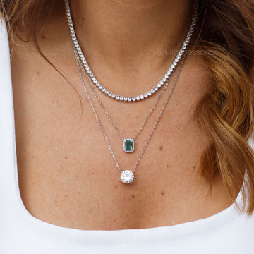 Colar solitário 10mm com zircônia na cor cristal em banho de ródio branco