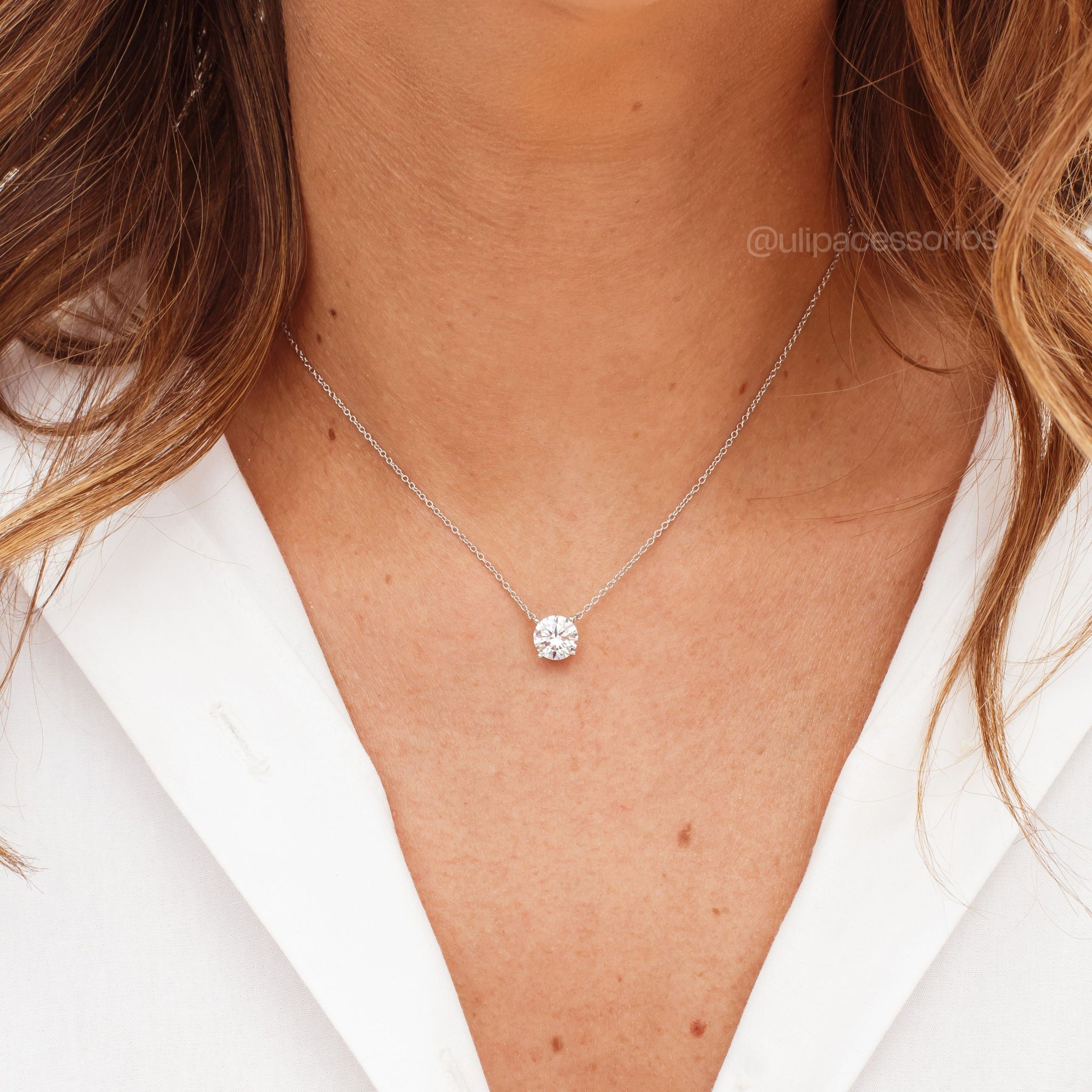 Colar prata 925 oval cristal 8mm com banho de ródio branco