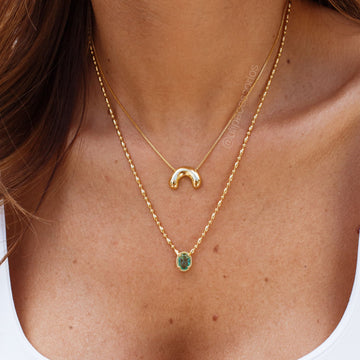 Colar gominhos com oval turmalina e banho de ouro 18k