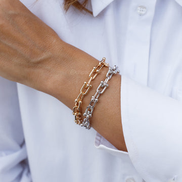 Pulseira elos modernos com banho de ródio branco