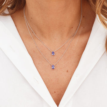 Colar prata 925 gota tanzanita com banho de ródio branco