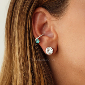 Brinco solitáro 10mm com zircônia cristal com banho de ródio branco