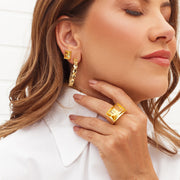 Brinco argola zircônias ovais citrino luxo com banho de ouro 18k