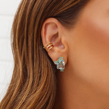 Piercing triplo cravejado elos e liso com banho de ouro 18k