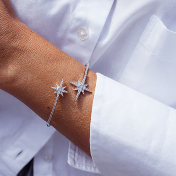 Pulseira bracelete estrela cravejada luxo com banho de ródio branco