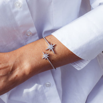 Pulseira bracelete estrela cravejada luxo com banho de ródio branco