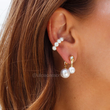 Brinco ear jacket pérolas com banho de ouro 18k