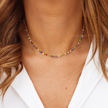 Colar choker pendurados coloridos com banho de ouro 18k