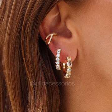 Brinco argola zircônia oval citrino com banho de ouro 18k