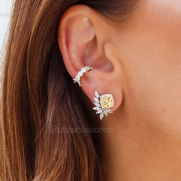 Piercing prata 925 com zirconia yellow fancy e banho de ródio branco