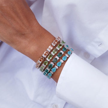 Pulseira riviera gotas luxo agua marinha fusion e cristal com banho de ródio branco
