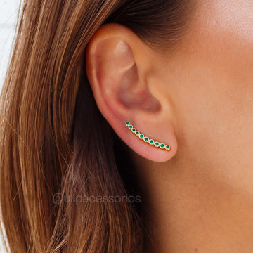 Brinco ear cuff ovais slim esmeralda com banho de ouro 18k