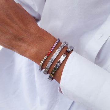 Pulseira Riviera zircônia colorida com banho de ródio branco