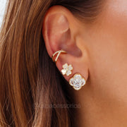 Brinco trevo cristal com banho de ouro 18k