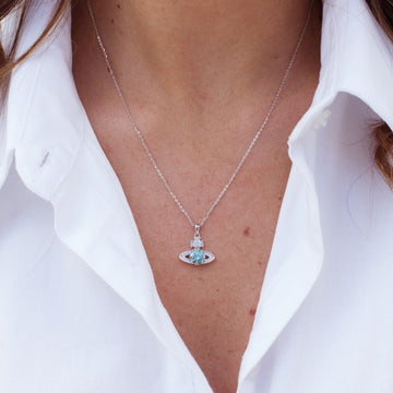 Conjunto Saturno MOISSANITE verde ciano 2 quilates joia em prata 925 com banho de ródio branco